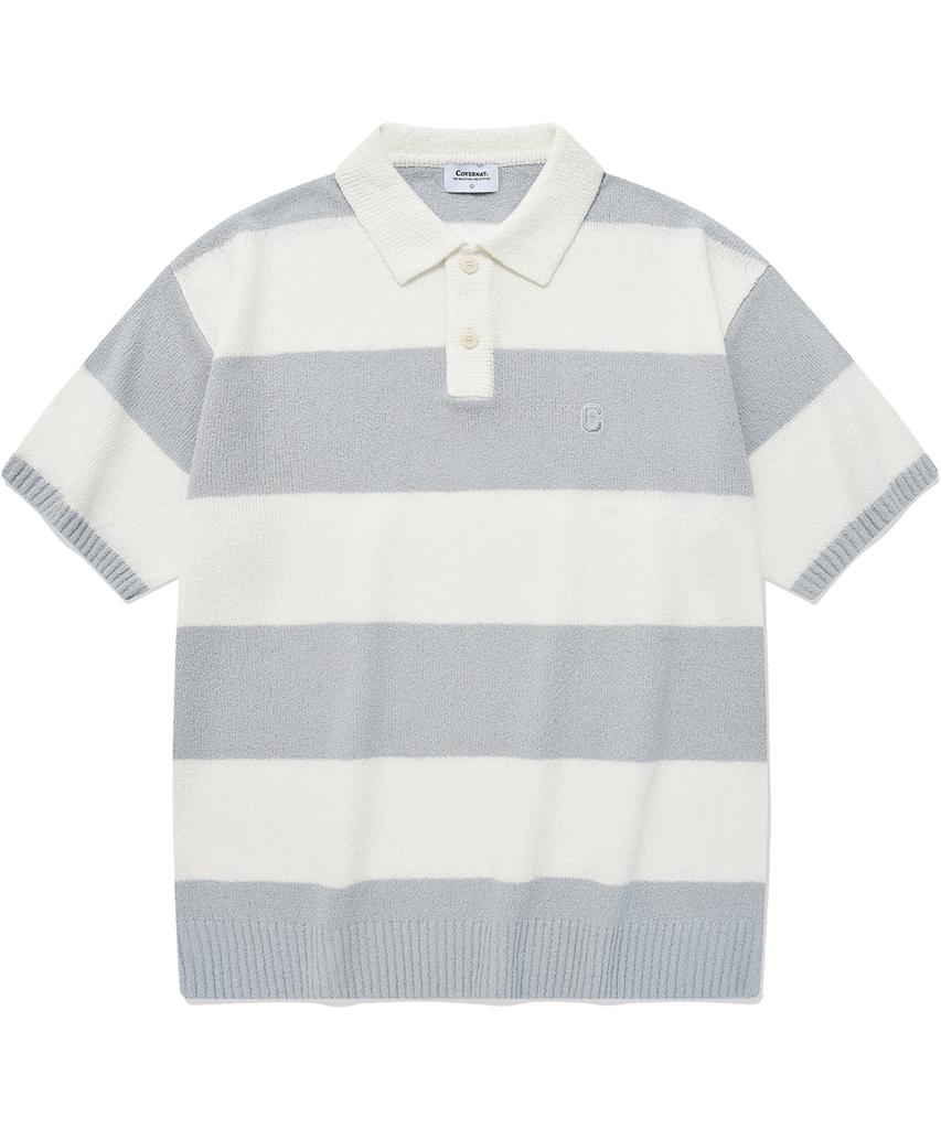 COVERNAT C Logo Stripe Collar Half Knit Sky Blue