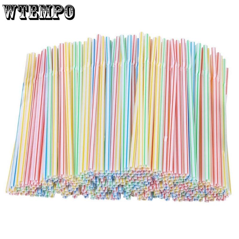 500Pcs Disposable Straws Individually Wrapped Single Stick Plastic Bubble Milk Tea Juice Coarse Bend Party Rainbow Straw