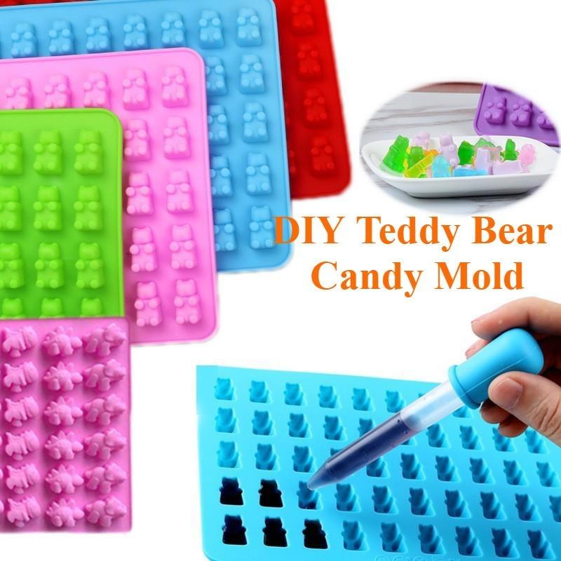 50 Grids Gummy Bear Mold Silicone Cute Bear Jelly Mould with Dropper Candy Chocolate Fondant Moulds DIY Baking Decoration Tools