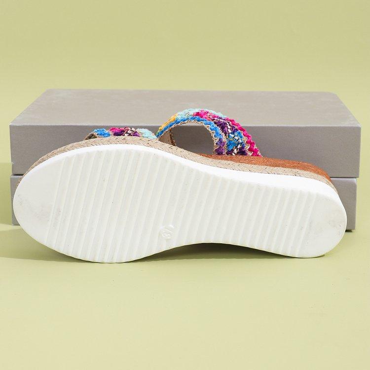 Summer New Women's Wide Width Boho Sandals,Flat Toe Canvas Jute Wedge Slip-Resistant Straps Plus Size Casual Shoes