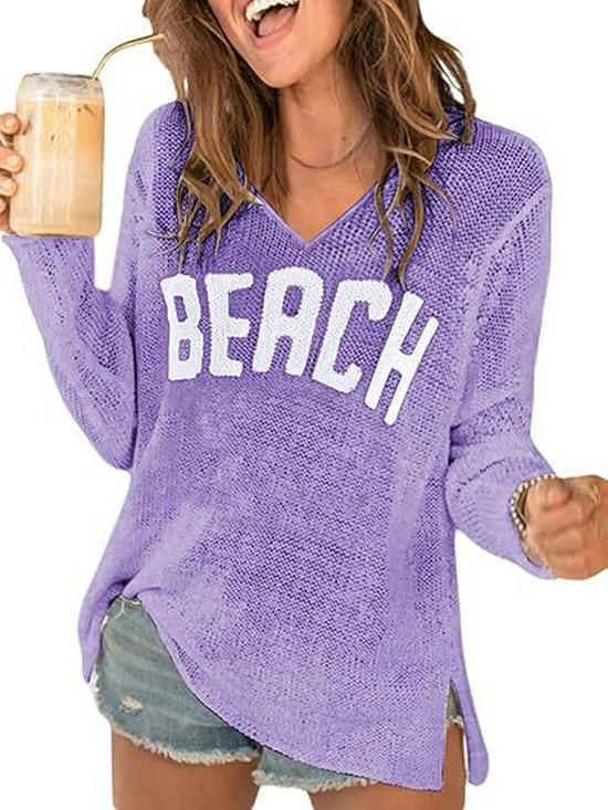 New V-neck Letter Knitwear for Women - European & American Style, Spring/Summer