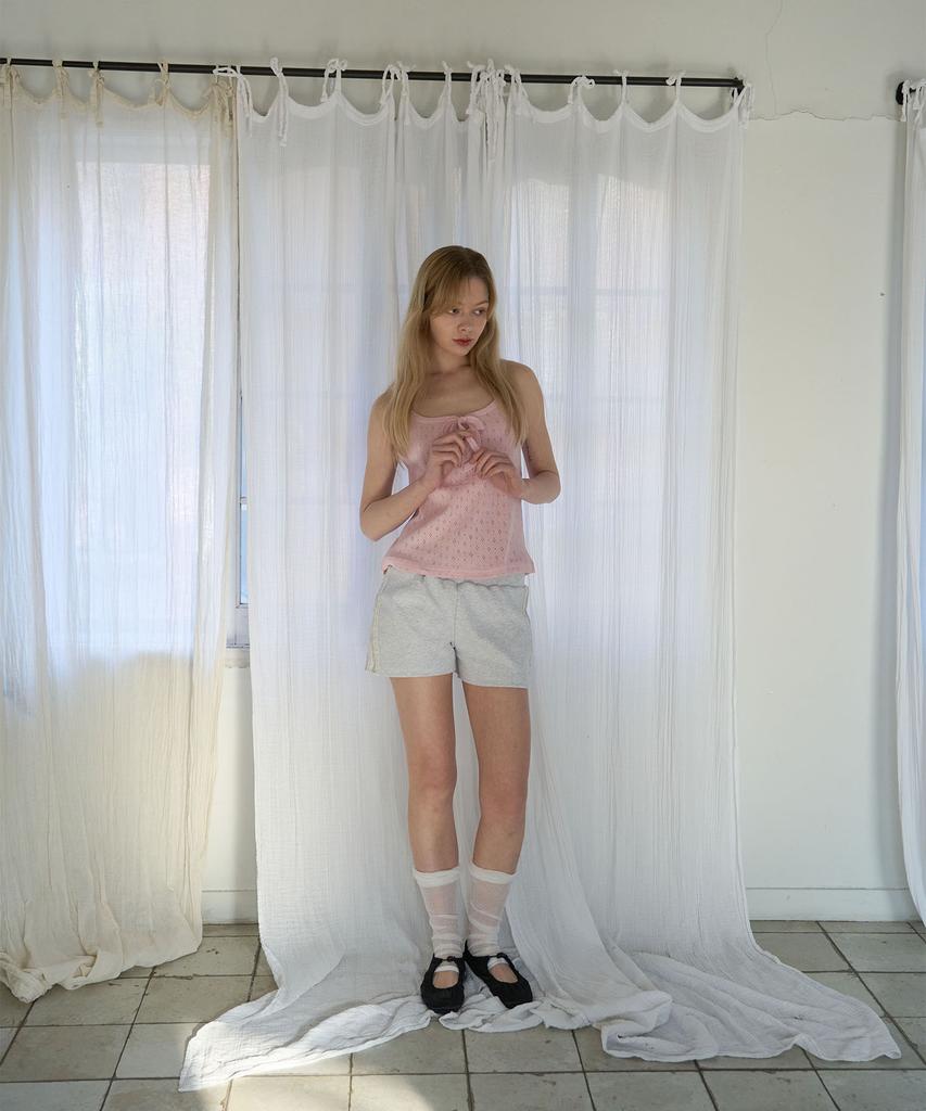 5OML Eyelet String Ribbon Sleeveless Knit Light Pink