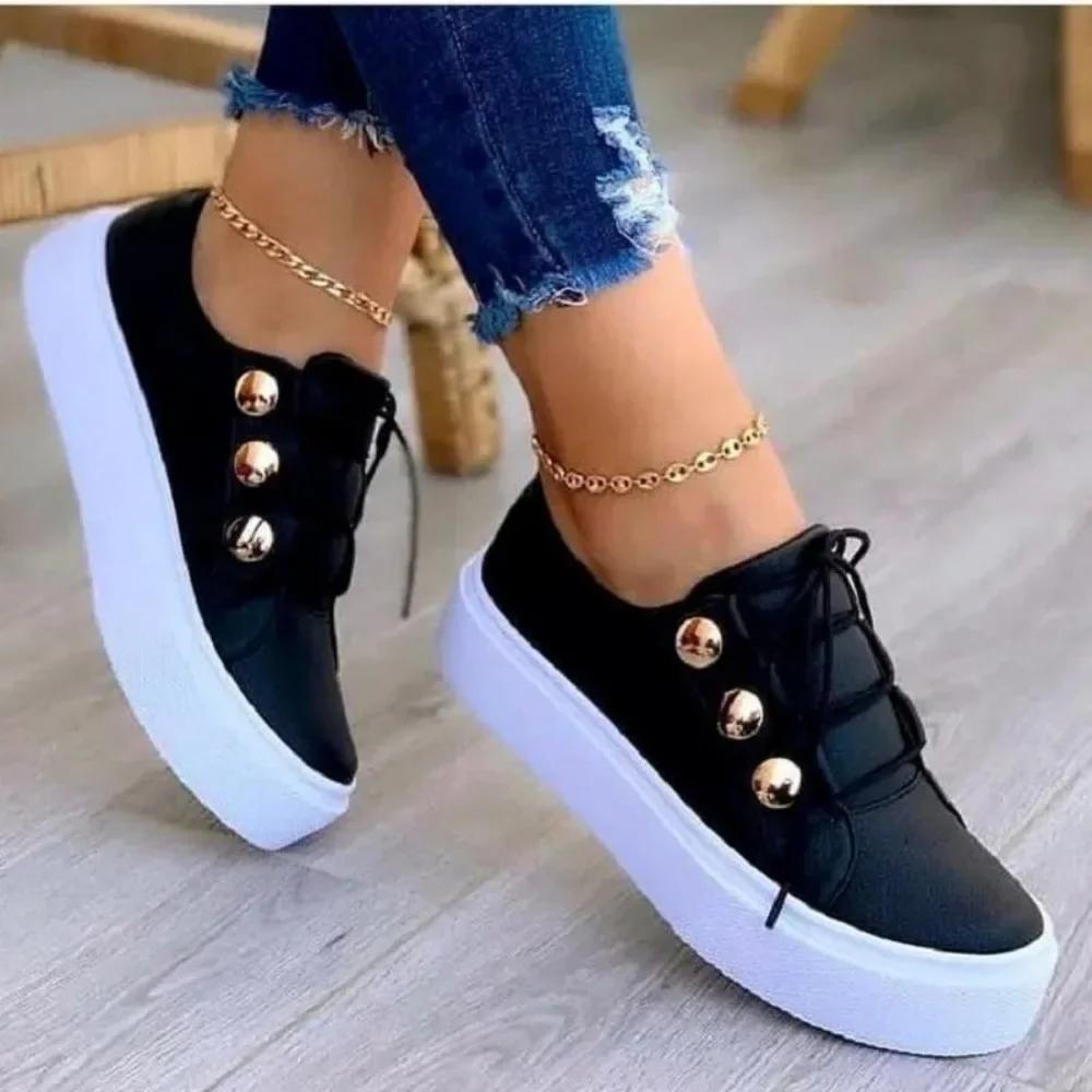 Baskets blanches décontractées pour femmes, chaussures d'automne en cuir Pu à la mode vulcanisées, chaussures décontractées à plateforme pour femmes Zapatillas De Mujer