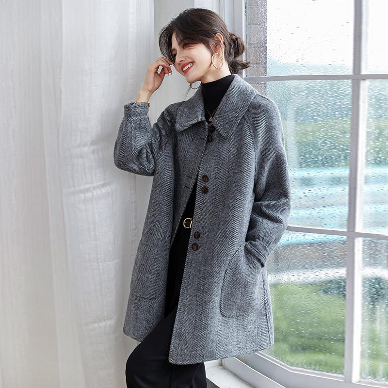 Red Retro Woolen Coat New Style Trendy Doll Collar A-line Loose Woolen Coat for Women