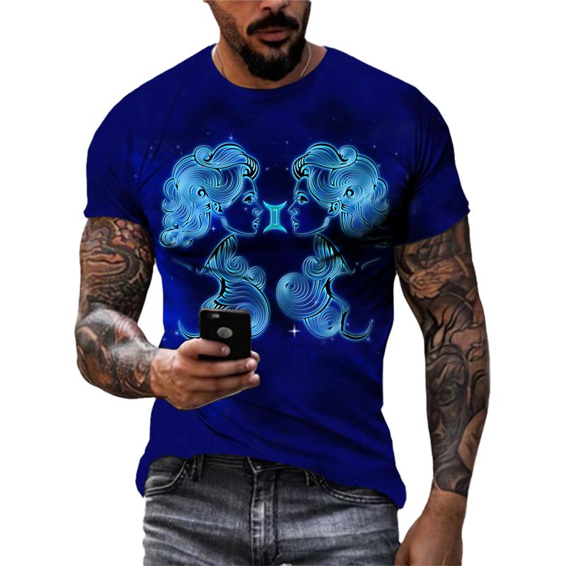 Sommer Männer Neue 12 Sternbilder Grafik T-Shirts Europa und Amerika Mode Persönlichkeit Street Style Gedruckt Kurzarm T-Shirts