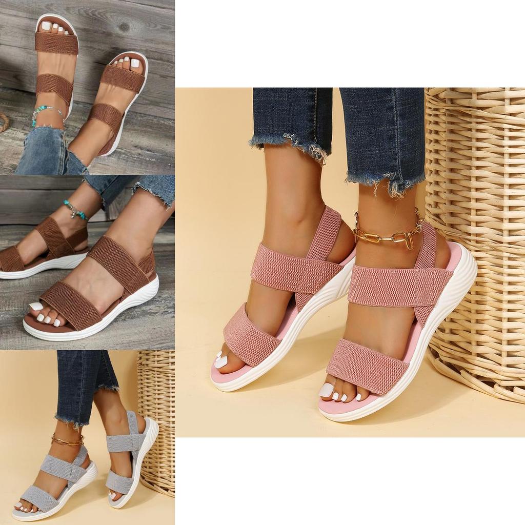 Breathable Big Size Women's Sandals With Knitted Upper And Rubber Sole Characters)