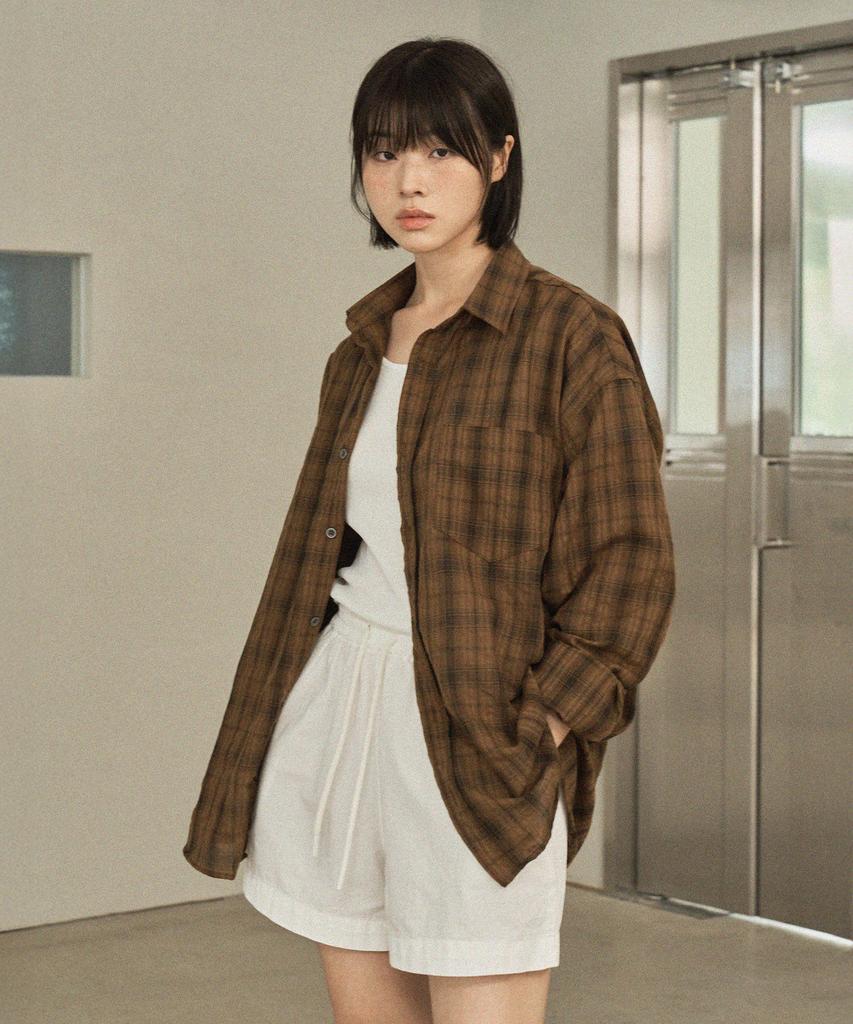 MOOD INSIDE WOMAN (Woman) Vintage Wrinkle Check Shirt_4 Colors