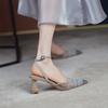 Women's New Line Buckle Strap Mesh Baotou Thick Heel Sandals Women's Summer Gentle Pointed High Heels
