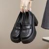 British Style Retro Small Leather Shoes Women's Autumn 2025 New French Platform High-heeled Single Shoes One-pedal Loafers