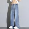 Spring Autumn Drawstring Waist Vintage Casual Fashion Straight Jeans Men All-match Wide Leg Pants