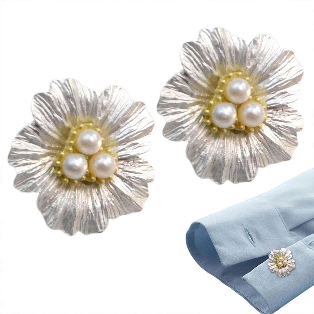 Rhinestone Pearl Flower Button Covers Alloy DIY Accessories Rhinestone Button Cover Handwoven Golden Base Cufflinks Button Cover