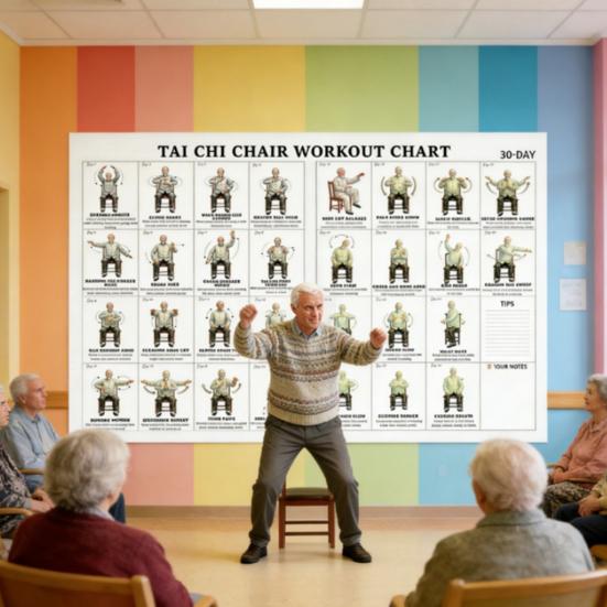 Tai Chi Chair Workout Chart for Seniors 30 Day Structured Exercise Plan with Seated Tai Chi And Walking Exercises for Balance Flexibility And Mobility