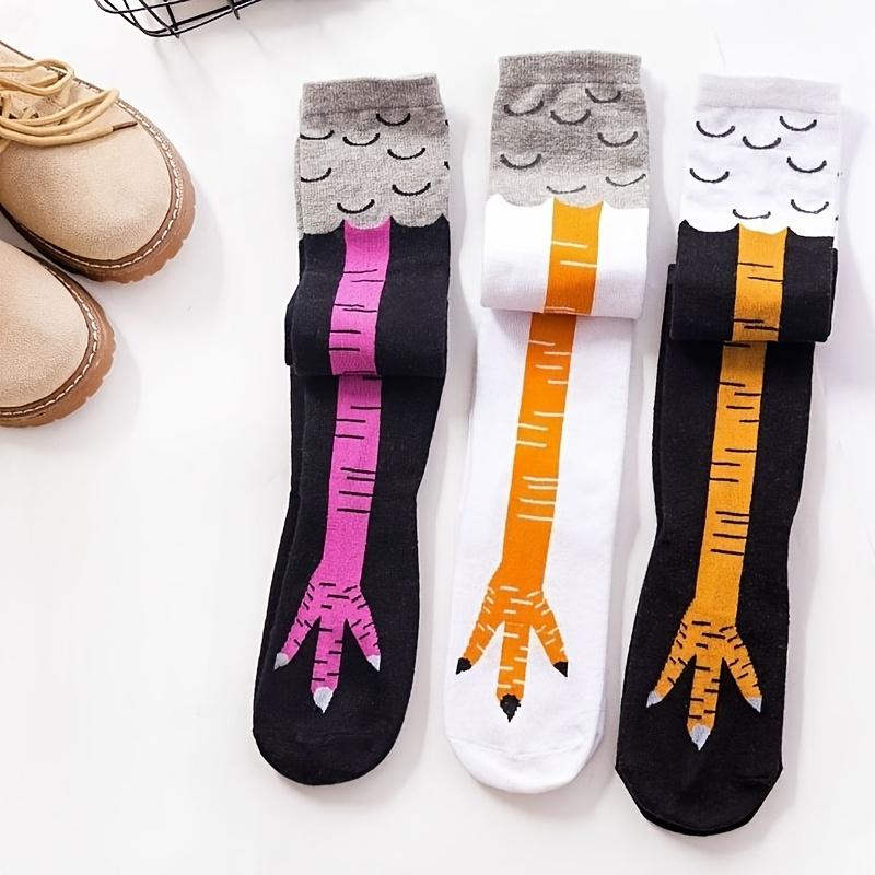 Knee-High Chicken Claw Print Socks - 1 Pair, Machine Washable, Animal Pattern Couple'S Stockings