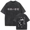 T-shirt Anime Homme-Tronçonneuse Denji Forme Tronçonneuse Logo Vertical Lavage Vintage, T-shirt Streetwear Fan de Manga Unisexe, Haut Décontracté à Manches Courtes 100% Coton