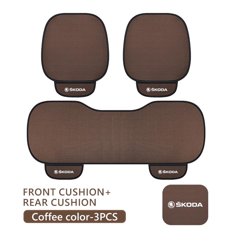 VIJT4 For Skoda Car Seat Cushion Cover Breathable Ice Silk Soft Mat Kodiaq Octavia 2 3 Rapid Karoq Fabia Kamiq Superb