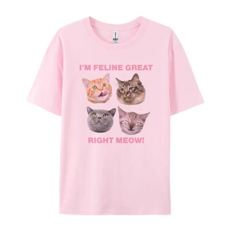 Cute Funny Cat TShirts for Women Oversized Retro Y2k Kitten Graphic Tees Aesthetic Cat Lover Streetwear T Shirt FeUnisex Clothing