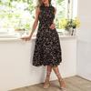 Women Midi Dress Round Neck Elastic High Waist Sleeveless A-line Big Swing Summer Dress Flower Printing Vacation Beach Dress