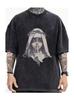 Vintage Washed Silent Nun Graphic TShirt for Men Women Casual Short Sleeve Crew Neck Oversized Edgy Religious Tee