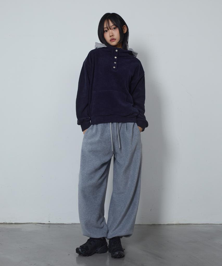 CHICKS Fleece Side Pintuck Balloon Jogger Pants Melange