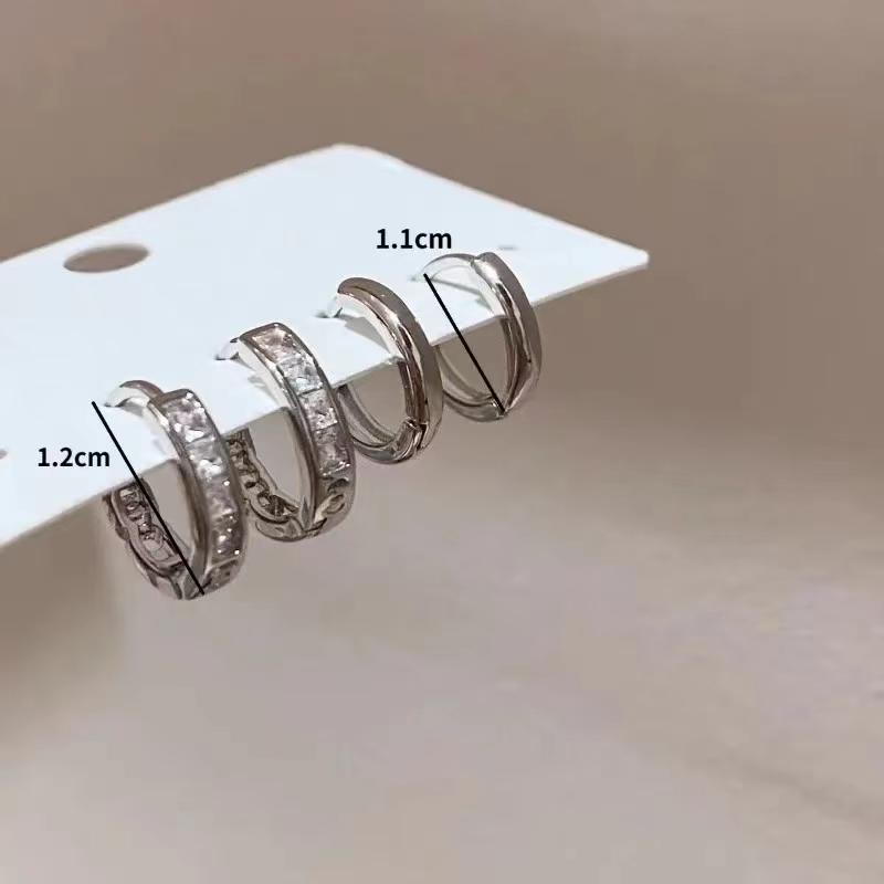 4Pcs/set Crystal Small Hoop Earrings For Women Silver Color New Y2K Cool Daily Wear Jewelry Girl's Gift