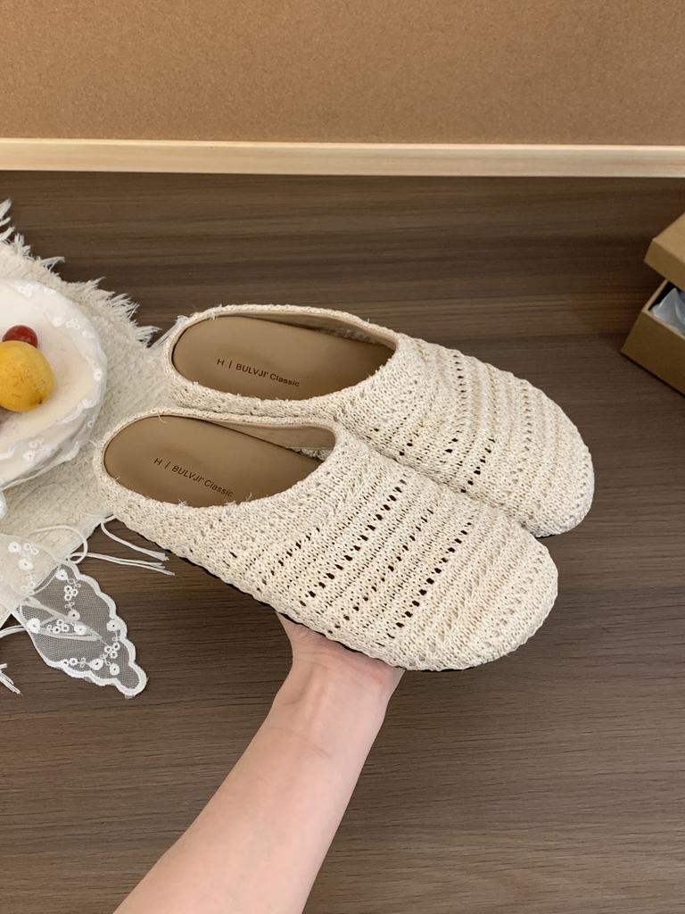 Weave Women Flats Slippers Elegant Shallow Mules Shoes Summer New Flip Flops 2025 Walking Cozy Soft Sandalias De Mujer