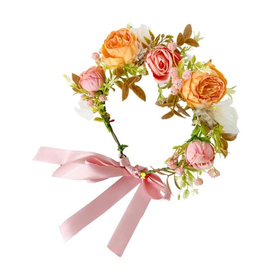 Bridal Headband Artificial Flower Decor Ribbon Lace-up Garland Wedding Ceremony Headband Weddings Travel Fairy Hair Garland Hair Accessories