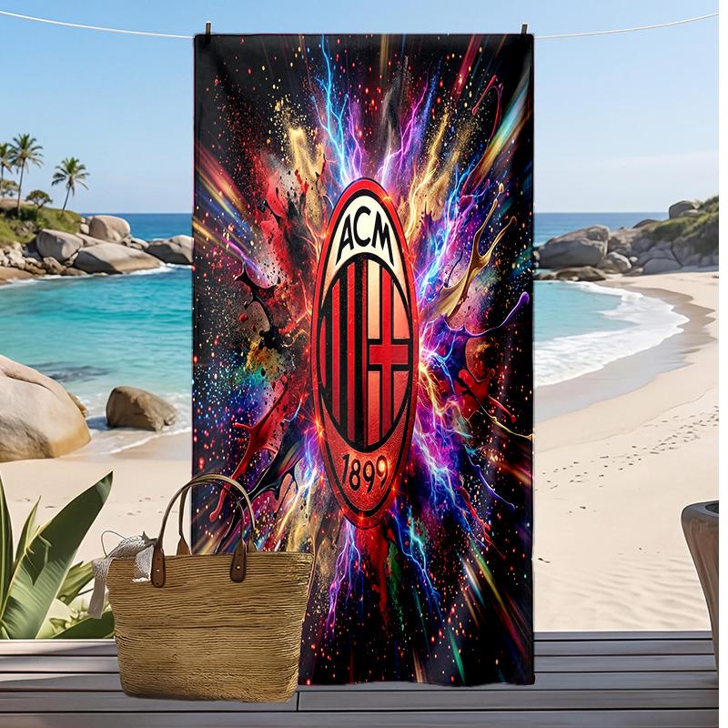 AC Milan Nyomtatott Strandtörölköző Gyorsan Száradó Puha Törölköző Hordozható Nagy Téglalap alakú Strandtakaró Utazáshoz Medence