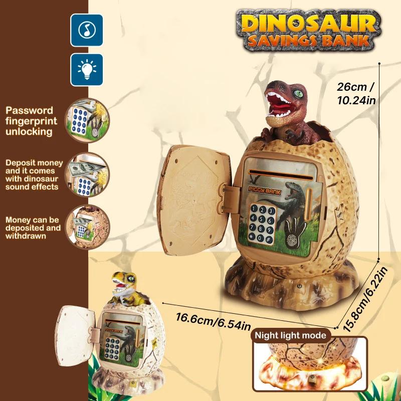 Dinosaur Egg Piggy Bank Password Music Lights Fingerprint Safe Coin Cash Electronic Saving Money Box Kids Toys Bank Atm Gift