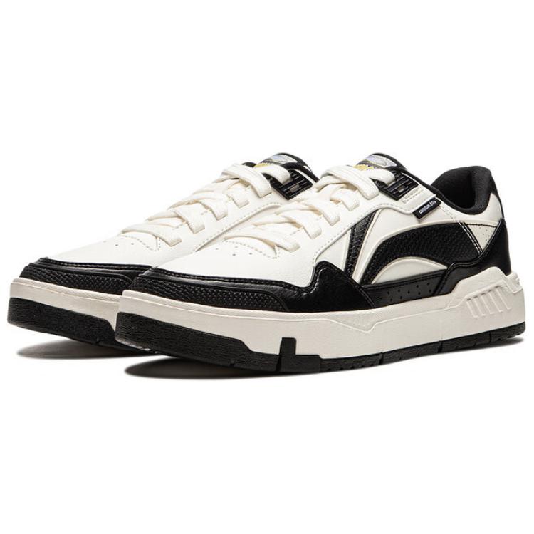 Li Ning Common 80s Slip Resistant Abrasion Resistant Low Top Skateboard Shoes Women's White Black AGCU158-3