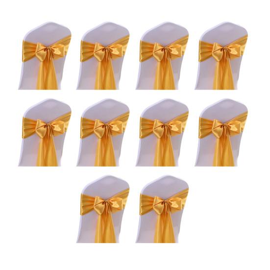 10Pcs Chair Back Flower Satin Chair Tie Bow DIY Bow Tying Banquets Parties Weddings Decoration Chair Styling Accessories