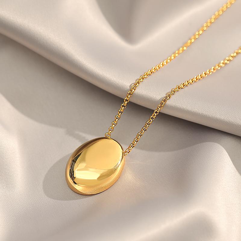 European and American Fashion Oval Pendant Stainless Steel Long Necklace For Women's Sweater Chain Colorless Jewelry Accessories KTJ