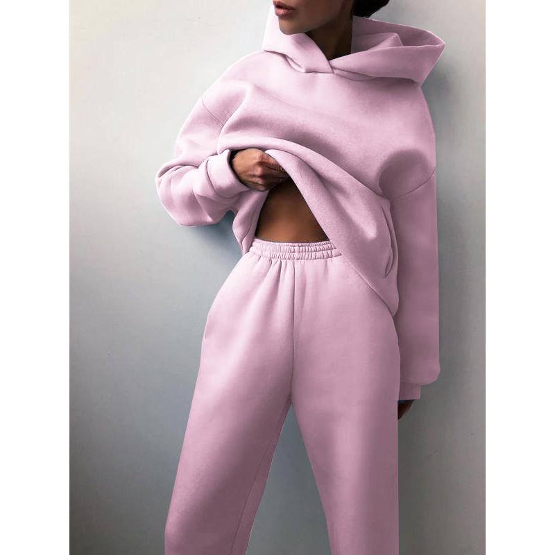 Women Elegant Solid Sets for Women Warm Hoodie Sweatshirts and Long Pant Fashion Two Piece Sets Ladies Sweatshirt Suits