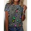 3D Water Drop Print Large Size T-Shirt Party Short Sleeve Round Neck Women's Top