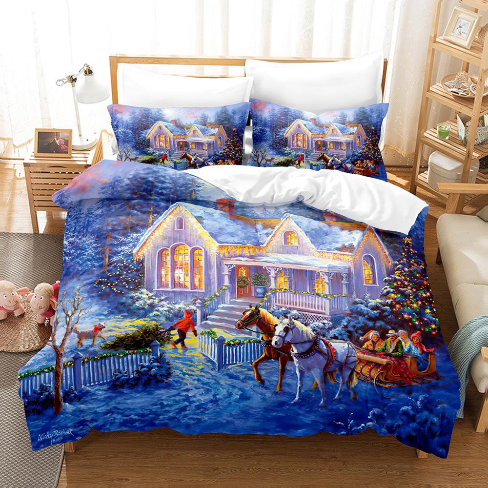 3D Digital Printing Three-Piece Set, Santa Series 2 Printed Bedding Kit