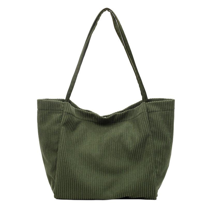 Retro Kord Große Kapazität Tragetasche - Einfache, einfarbige Damen Schultertasche