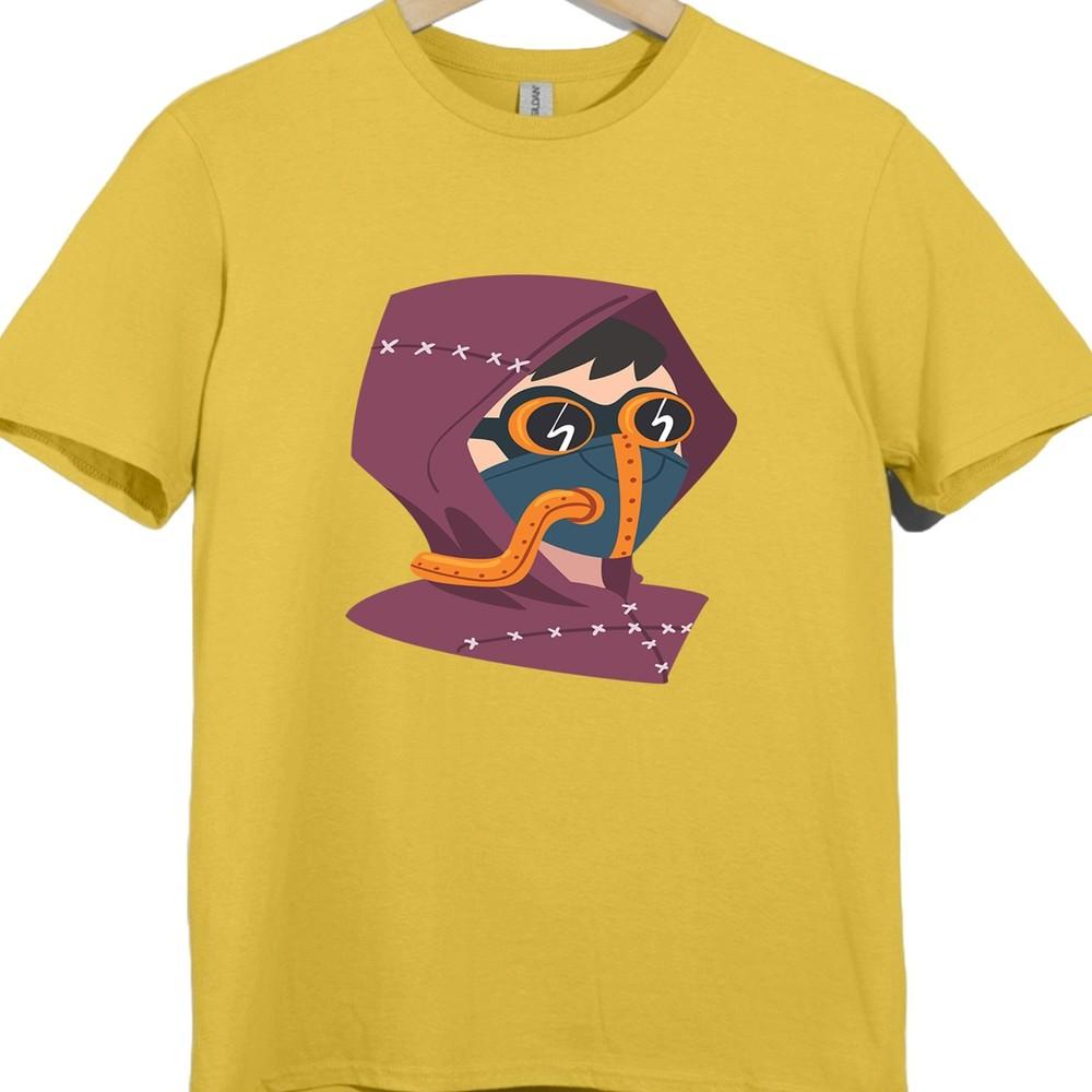 Hooded Cyberpunk T Shirt Neon Mask Futuristic Hacker Techwear Tee