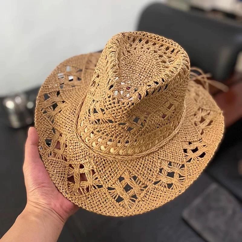 Cappello di Paglia Classico da Sole per Donna con Ampia Falda Fatto a Mano Traspirante Cappellino Estivo Protettivo dal Sole