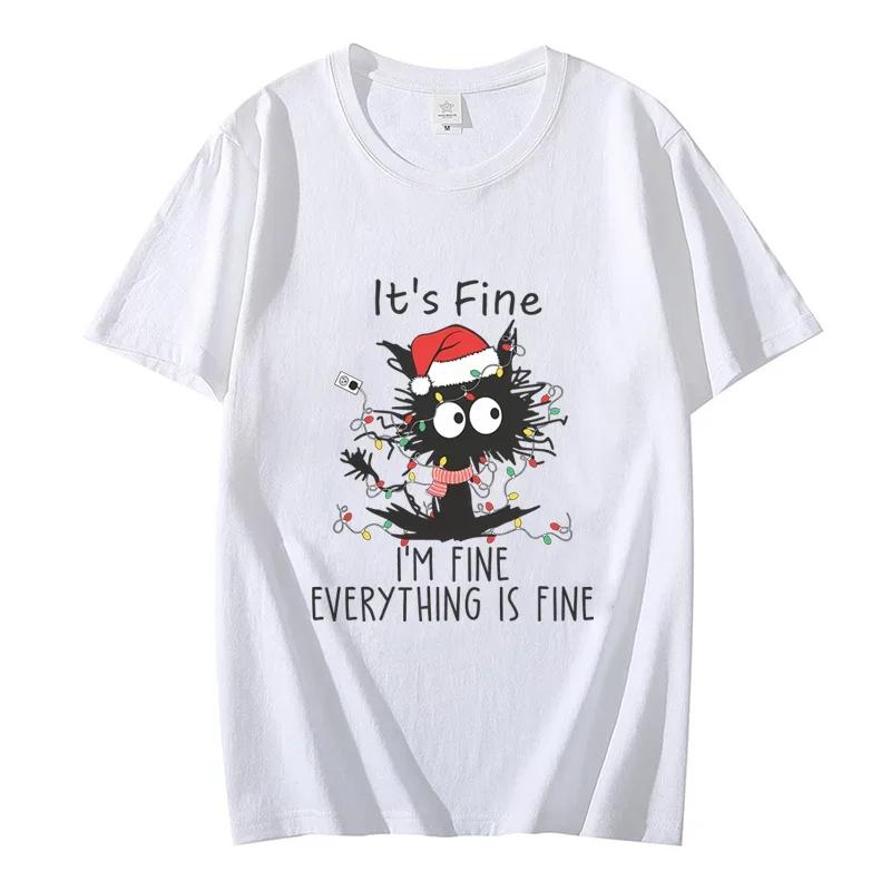 Het Gaat Goed Ik Ga Goed Alles Gaat Goed Zwarte Kat T-shirts Dames Heren Sweatshirts Kerstverlichting Vrolijk Kerstfeest Harajuku Tee Tops