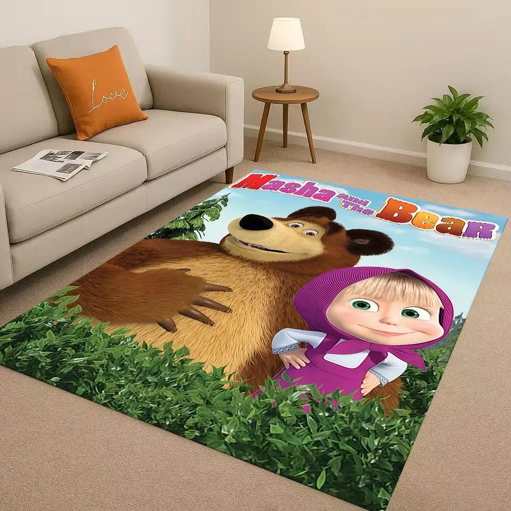 HD Cartoon M-Masha and B-Bear Christmas Gift Living Room Non-Slip Area Rug Carpet for Bedroom Playroom Sofa,Home Decor Doormat