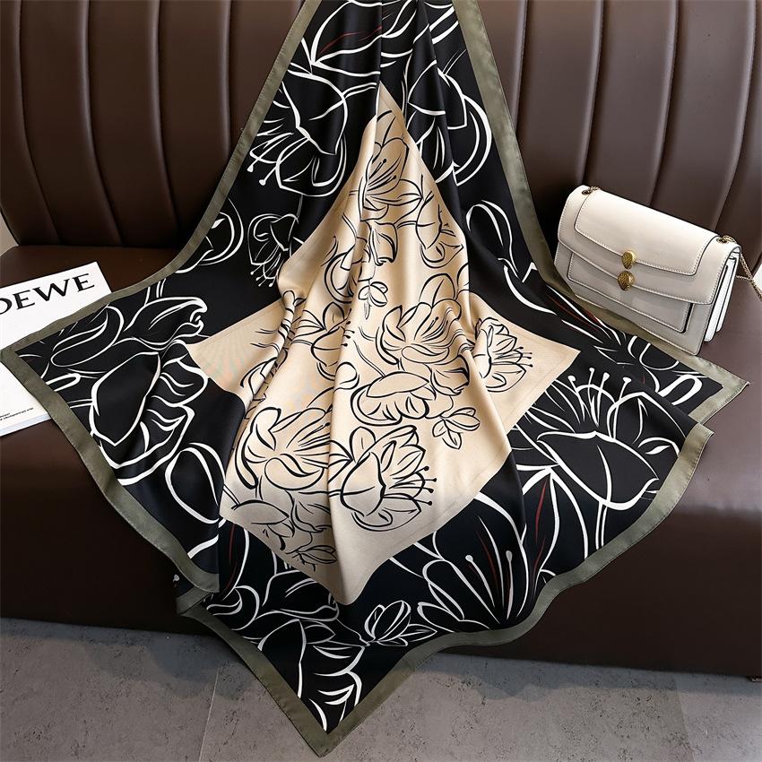 Fashion Printed Silk Scarf Twill Silk High Quality Square Scarf Women's Headscarf 91x91cm Travel Shawl Autumn and Winter Scarf