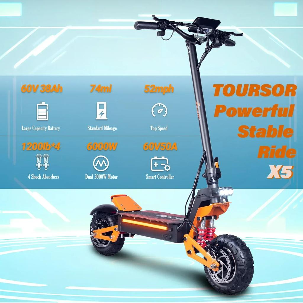EU X5 6000W 60V 40AH Dual Motor Electric Scooter Max Speed 85km/h Hydraulic Brake Lcd Display Max Mileage 90km Foldable Escooter