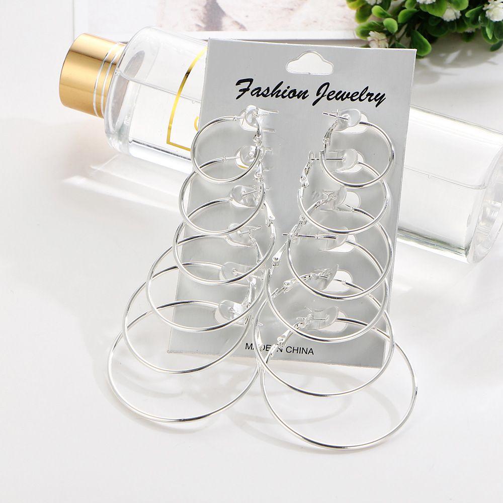 6Pairs/Set Silver Fashion Party Piercing Hoop Earrings Set Jewelry Dangle Ear Stud