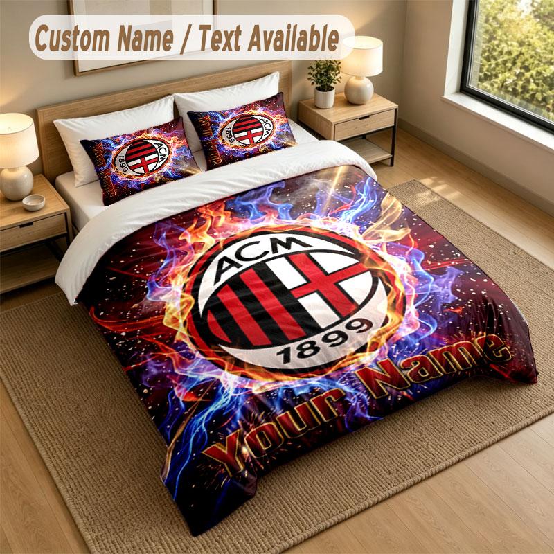 Bedding Set 1 Duvet Cover 2 Pillowcases AC Milan Print Soft Bed Linen Bedroom Decor