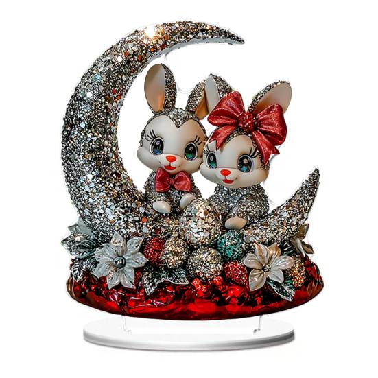 Yousheng Osterhase Acryl Tischschild 2D Flach Bunte Eier Hase Dekoration Zuhause Wohnzimmer Valentinstag Feiertagsparty Tischaufsteller