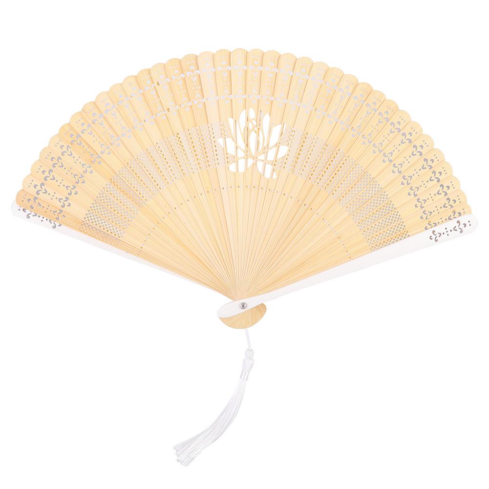 Folding Bamboo Hollow Hand Tassels Fan Summer Hot Day Cooling Tool DecorationBrown