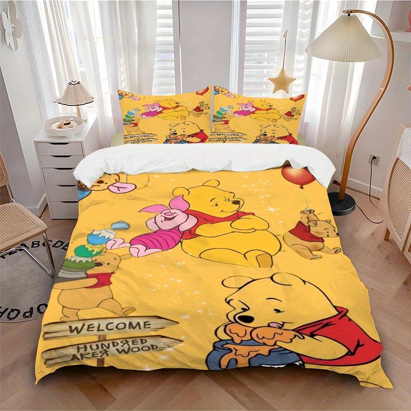3-teiliges Bettwäscheset mit Aufdruck von Ferkel und Winnie Puuh, Weiche und bequeme Bettbezug für Schlafzimmer Q078