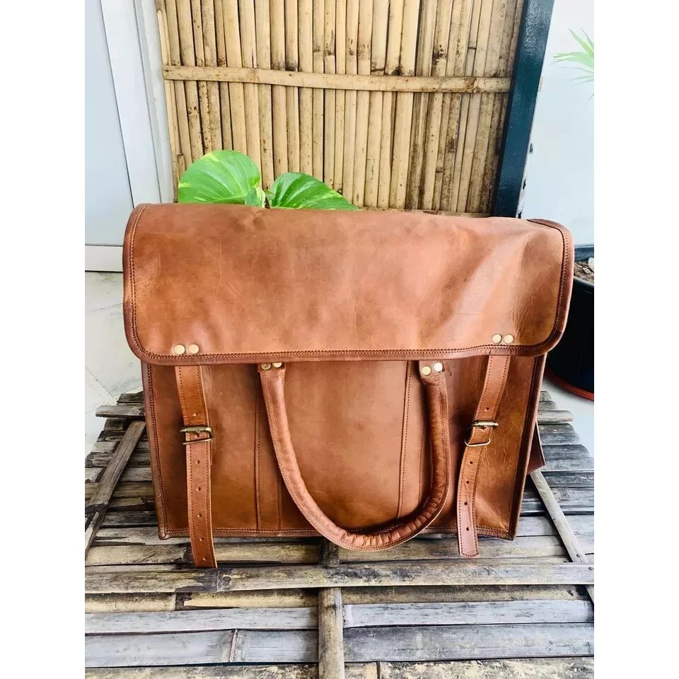 Handmade Men's Leather Vintage Laptop Messenger Briefcase Bag Satchel. ( Free Gift Sling Brown Bag Size - 9 X 7 X 3 In )