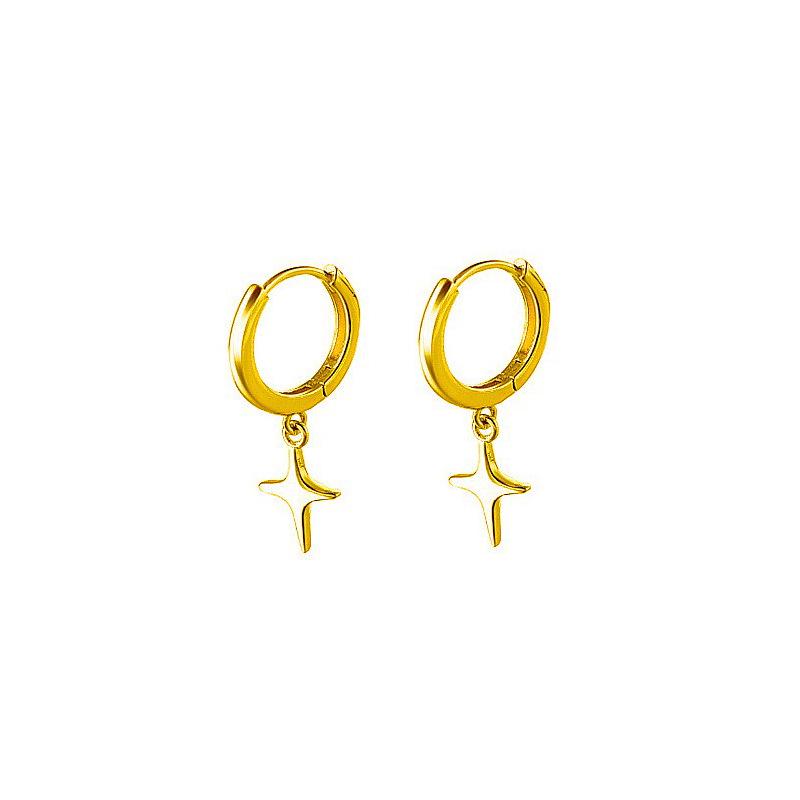 Classic Korean Style Star Earrings: Four-Point Star Ear Cuffs with Dangle Earrings In a Simple, Trendy Design for Men.