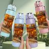 1PC Vintage Street Cafe Night View 750ml Color Plastic Sports Water Bottle Leakproof Flip Straw Lid Suitable for Sports Office Home Use