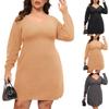 Big Size Women's And Winter Color V-Neck Woven Sweater Dresses Waisted Dresses